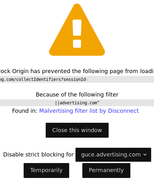 uBO blocks Engadget redirect