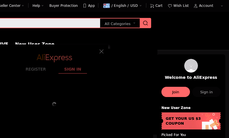 Aliexpress login pop-up keeps loading