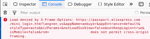 Console error of Aliexpress login