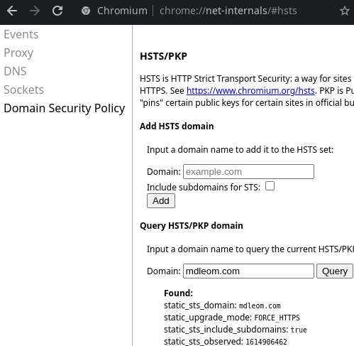 Chromium 89 HSTS query