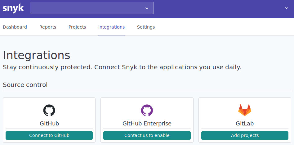 Available integrations offered by Snyk