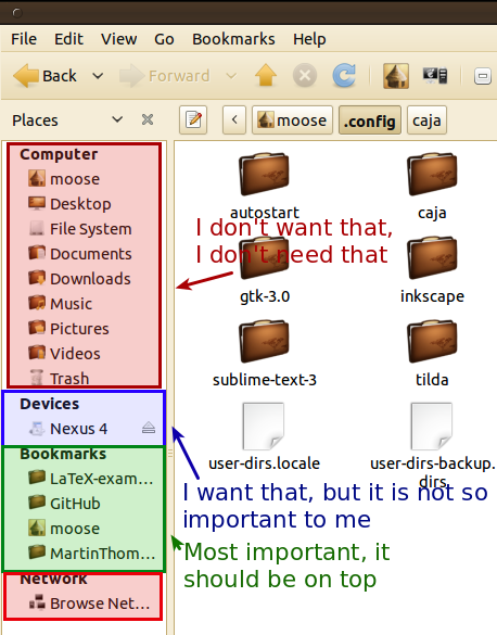 Side pane view of Caja file manager