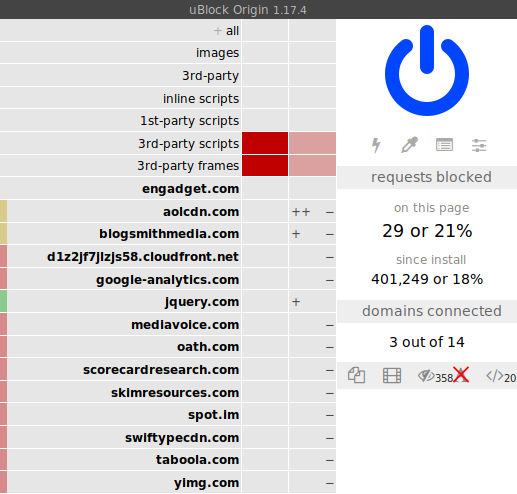 Screenshot of uBlock Origin