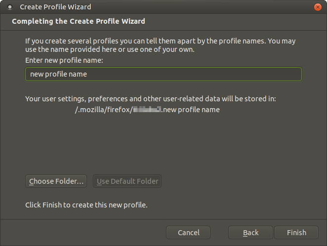 Name the new Firefox profile