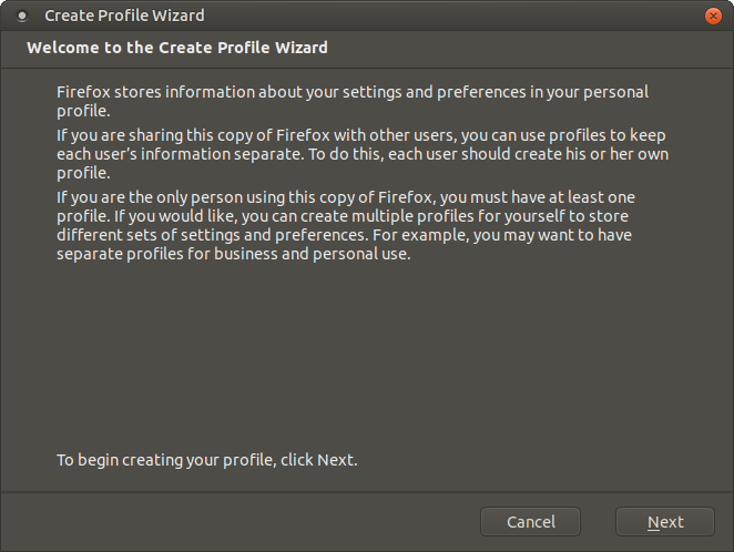 Wizard to set up new Firefox profile