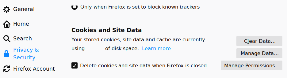 Privacy settings in Firefox